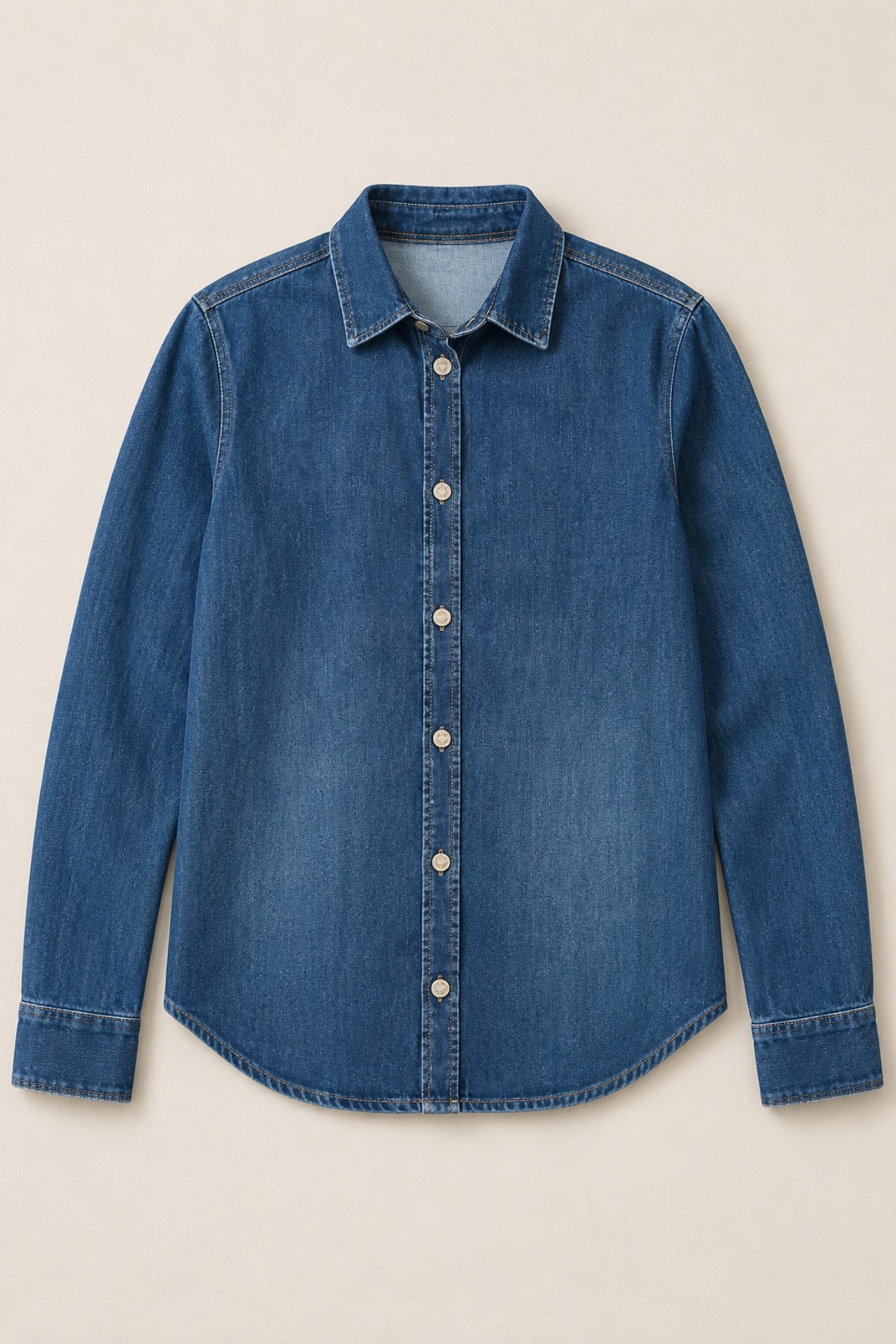 Düğmeli Uzun Kollu Denim Gömlek Ceket - Ivoire Wear