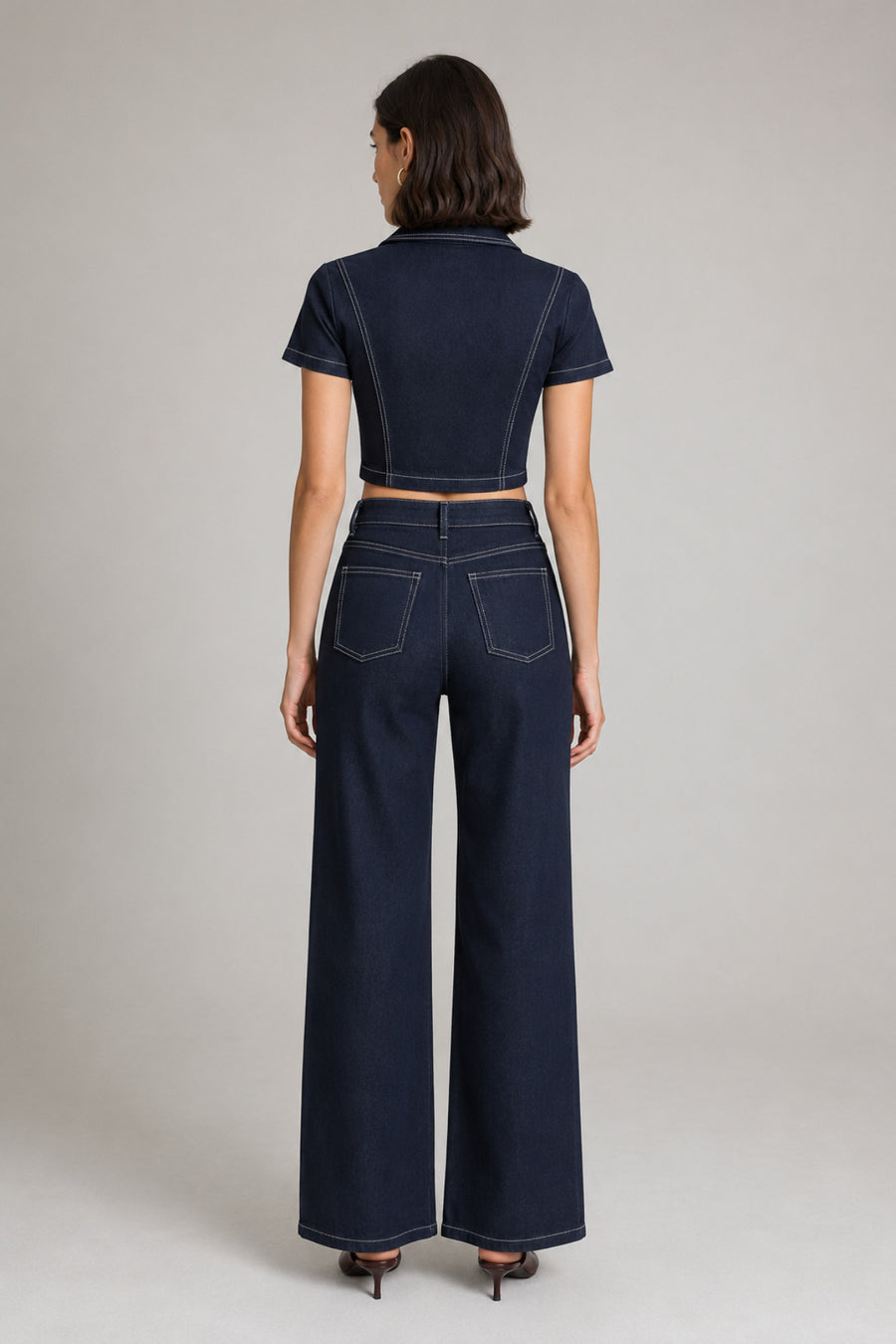 Kontrast Dikişli Denim Takım