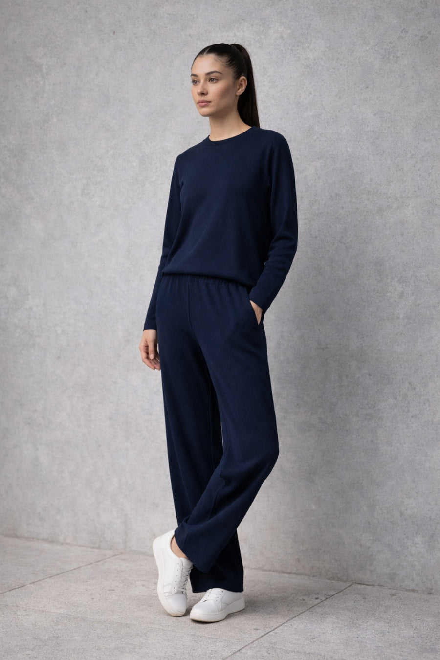 Beli Lastikli Bürümcük Pantolon Lacivert - Ivoire Wear