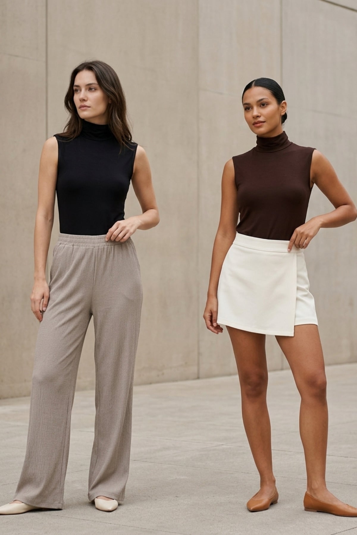 2'li Balıkçı Yaka Body Set Siyah Kahverengi - Ivoire Wear