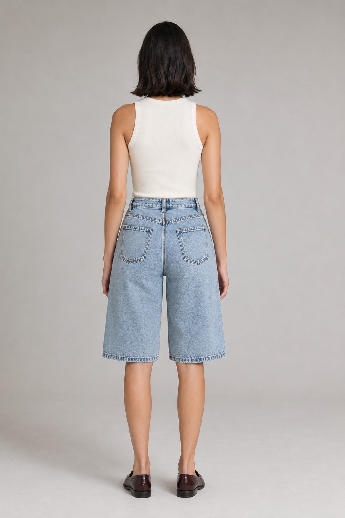 Yüksek Bel Geniş Paça Bermuda Denim Kadın Şort - Ivoire Wear