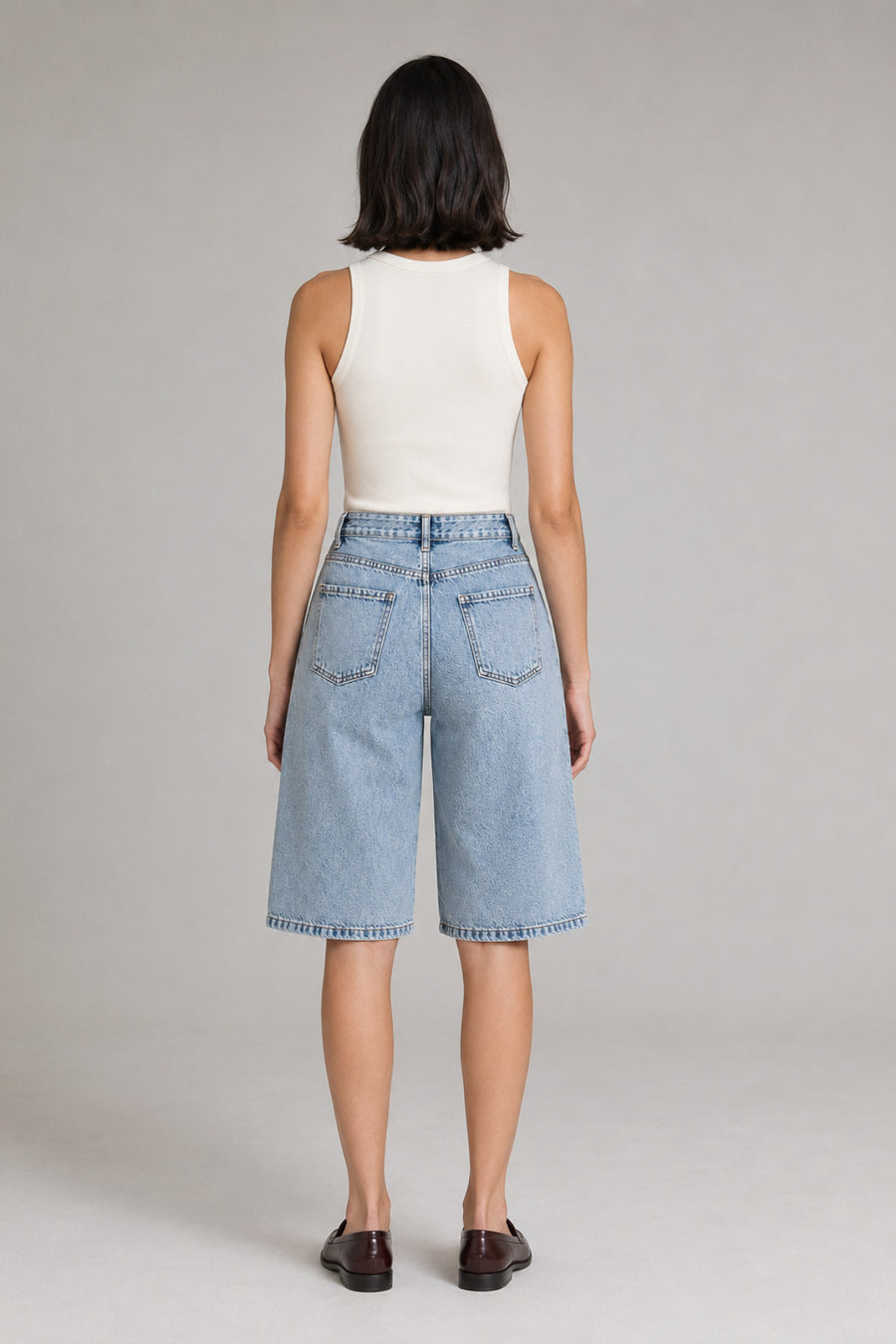 Geniş Paça Denim Bermuda