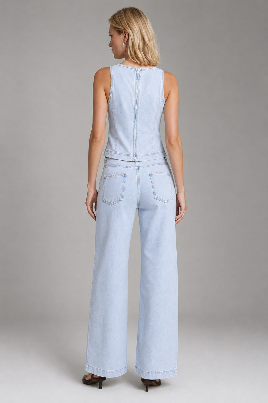 Bağcıklı Geniş Paça Denim Takım