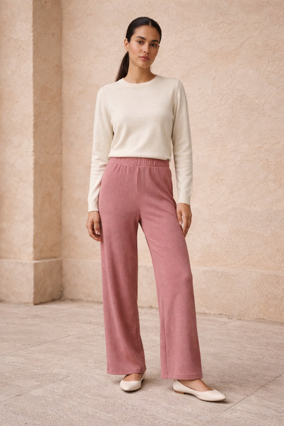 Beli Lastikli Bürümcük Pantolon Pembe - Ivoire Wear