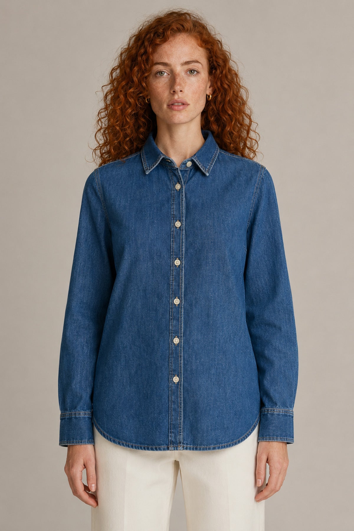 Düğmeli Uzun Kollu Denim Gömlek Ceket - Ivoire Wear