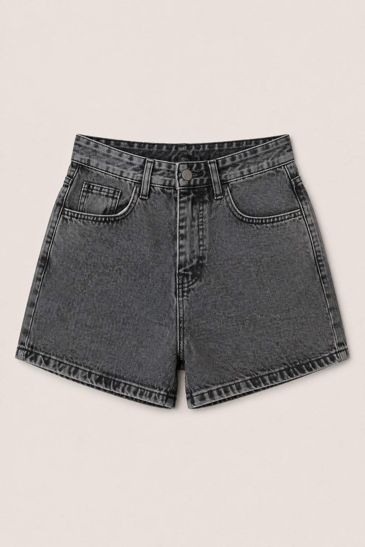 Taş Yıkamalı Yüksek Bel Kısa Denim Kadın Şort - Ivoire Wear
