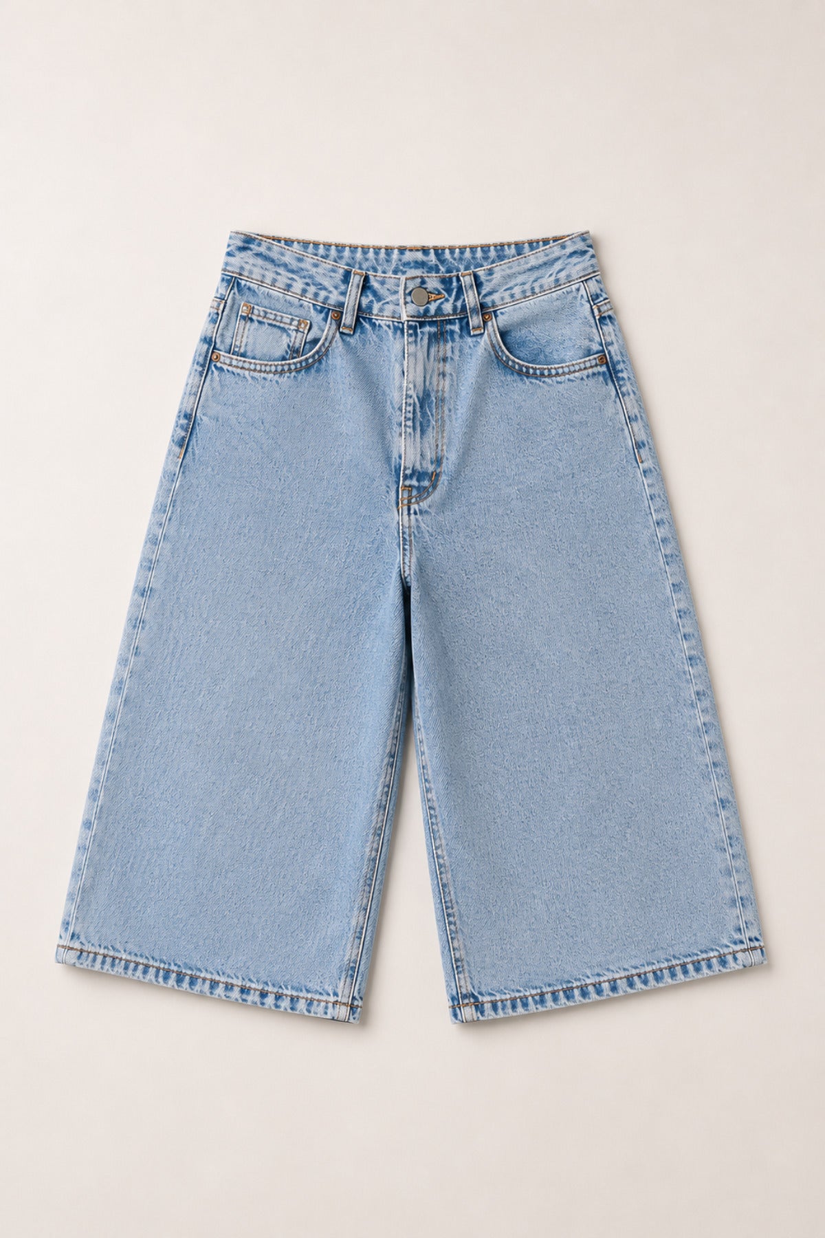 Yüksek Bel Geniş Paça Bermuda Denim Kadın Şort - Ivoire Wear