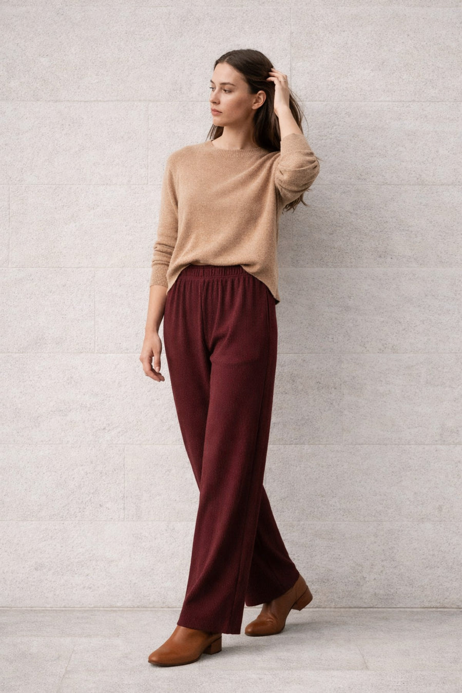 Beli Lastikli Bürümcük Pantolon Bordo - Ivoire Wear
