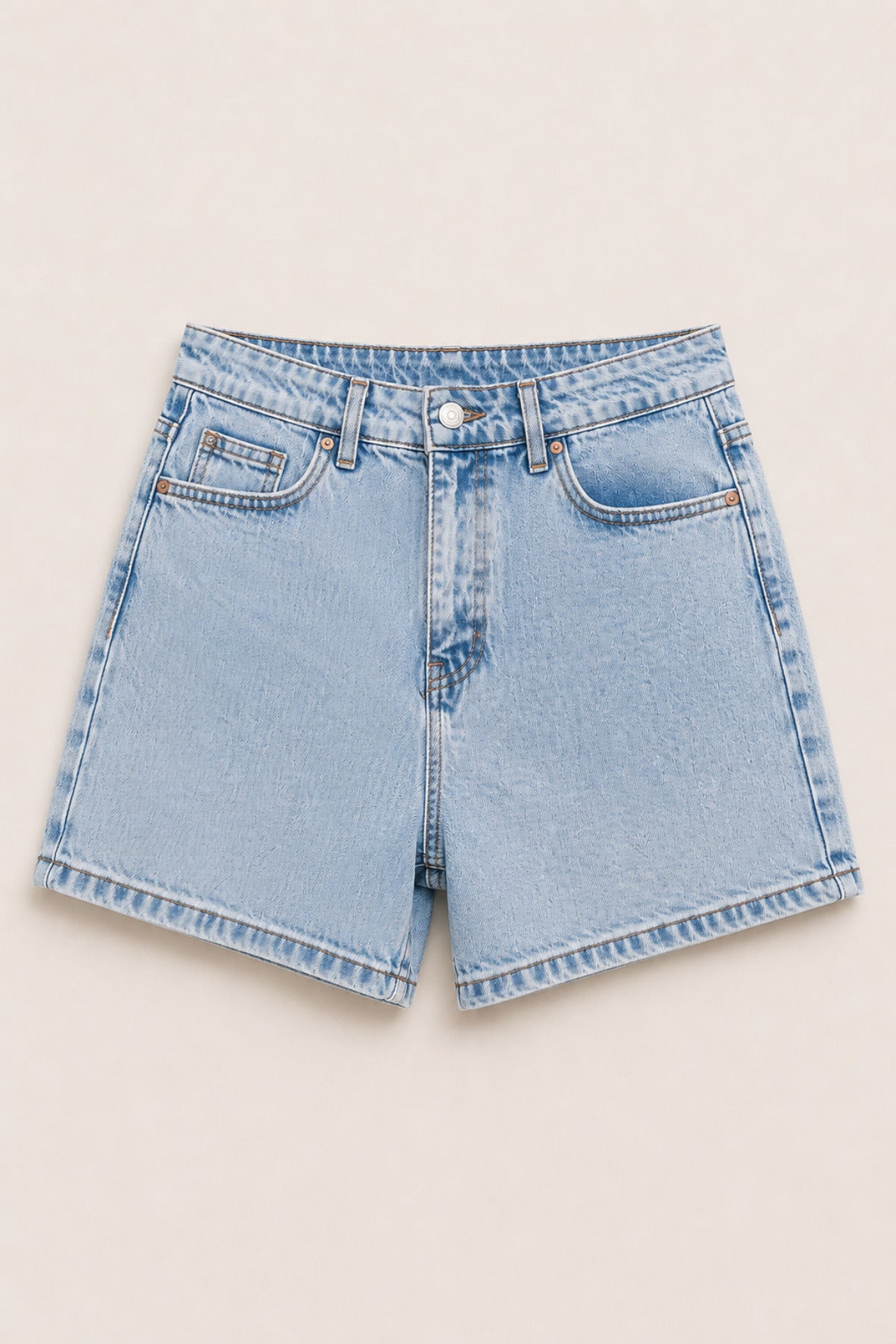 Yüksek Bel Katlamalı Paça Denim Kadın Şort - Ivoire Wear